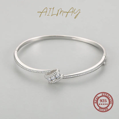 Ailmay 2021 New Design Fashion Charm Sparkling Ten Hearts Clear Zircon Classic CZ Bracelets For Women Wedding Engagement Jewelry