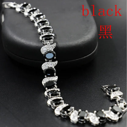 Exquisite Blue Pink Natural Crystal Zircon Trim Ladies Bracelet Fashion Versatile Casual Party Trend Jewelry Charm Bracelet