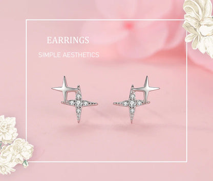 Ailmay Fashion 925 Sterling Silver Charm Sparkling Zircon Little Star  Earrings For Women Girls Party Accessories Jewelry