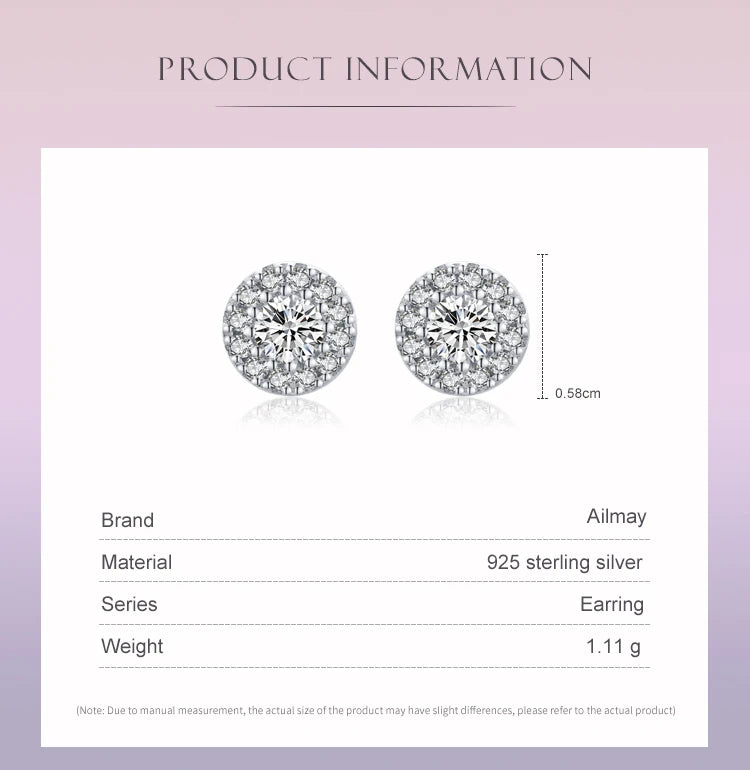 Ailmay Genuine 925 Sterling Silver Sun Flower Dazzling Cubic Zirconia Earrings For Women Classic Wedding Statement Jewelry