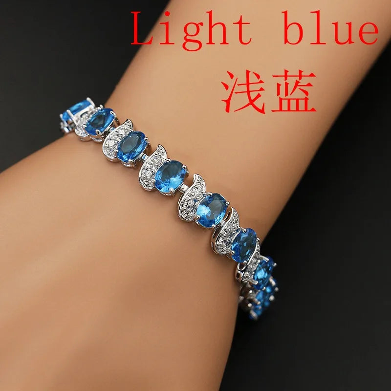 Exquisite Blue Pink Natural Crystal Zircon Trim Ladies Bracelet Fashion Versatile Casual Party Trend Jewelry Charm Bracelet