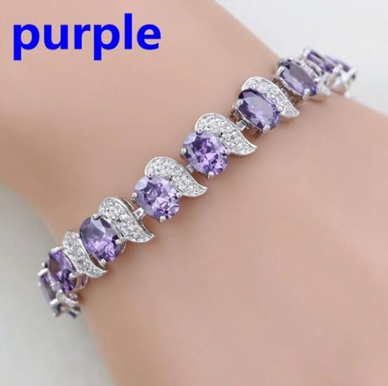 Exquisite Blue Pink Natural Crystal Zircon Trim Ladies Bracelet Fashion Versatile Casual Party Trend Jewelry Charm Bracelet