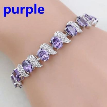 Exquisite Blue Pink Natural Crystal Zircon Trim Ladies Bracelet Fashion Versatile Casual Party Trend Jewelry Charm Bracelet