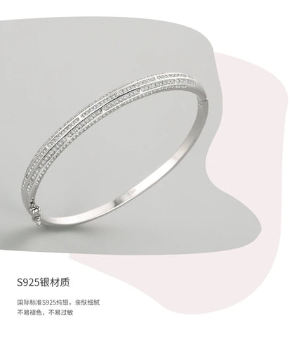 Ailmay Genuine 925 Sterling Silver Classic  Luxury Round Clear CZ Bracelets For Women Classic Luxury Wedding Accessories Jewelry