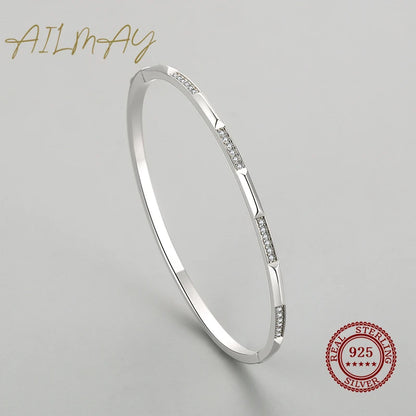 Ailmay Authentic 925 Sterling Silver Simple Geometric Design CZ Bracelets for Women Minimalist Fine Jewelry 2021 New Style Bague