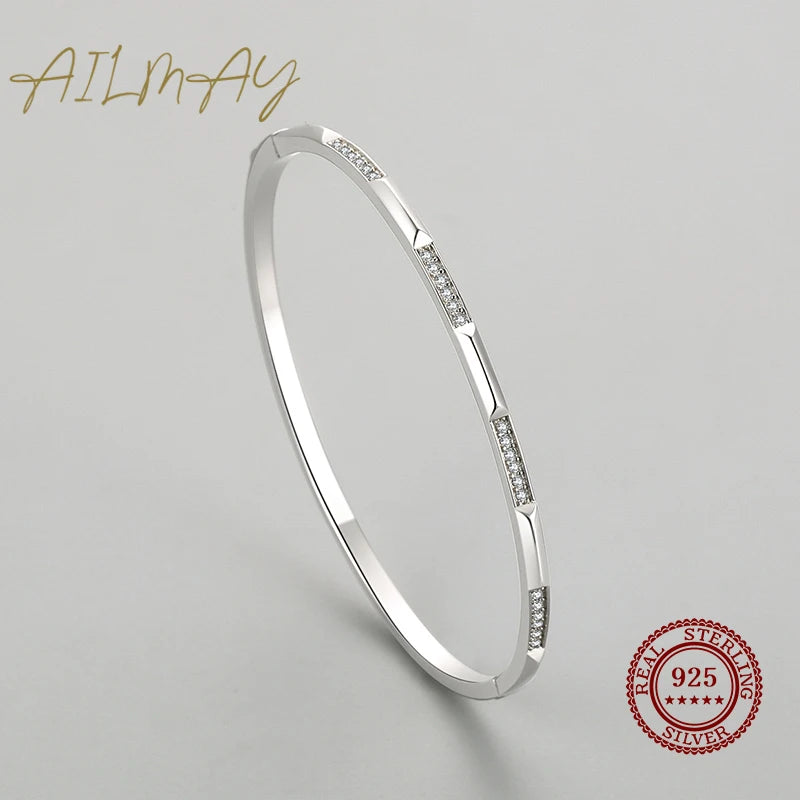 Ailmay Authentic 925 Sterling Silver Simple Geometric Design CZ Bracelets for Women Minimalist Fine Jewelry 2021 New Style Bague