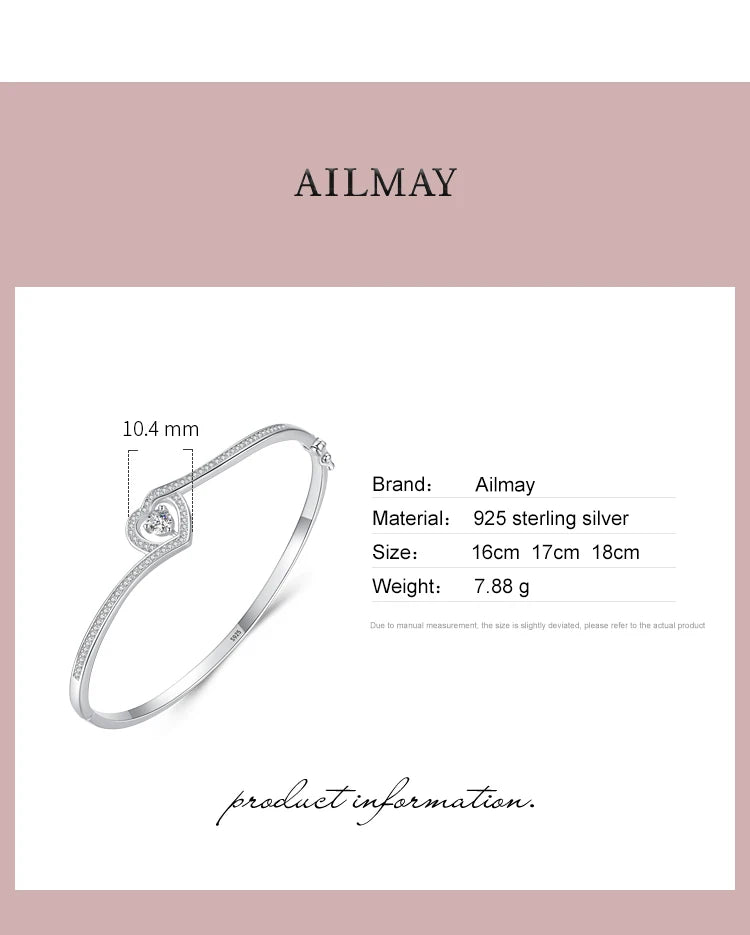 Ailmay Authentic 925 Sterling Silver Charm Heart Dazzling Zircon Bracelets For Women Romantic Wedding Jewelry 2021 New Design