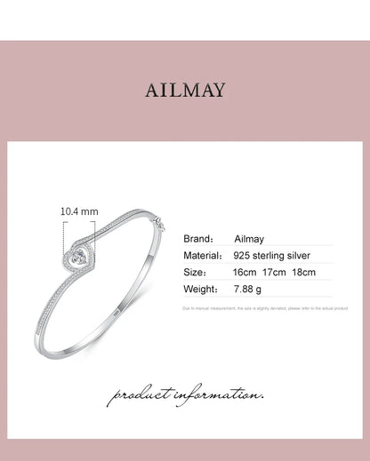 Ailmay Authentic 925 Sterling Silver Charm Heart Dazzling Zircon Bracelets For Women Romantic Wedding Jewelry 2021 New Design