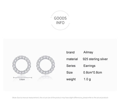 Ailmay Simple Fashionc 925 Sterling Silver Round Circle Clear Zircon Stud Earrings for Women Sterling Silver Jewelry Gift