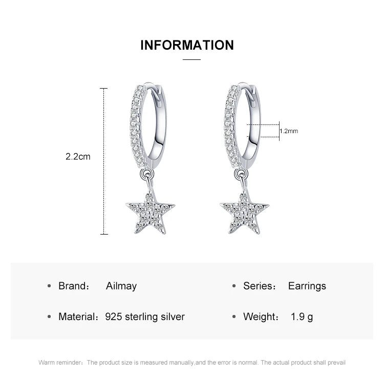 Ailmay Fashion 925 Sterling Silver Star Dangle Earrings Luxury Sparkling CZ For Women Classic Wedding Statement Jewelry