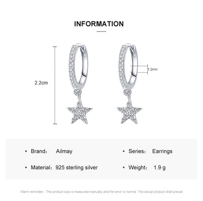 Ailmay Fashion 925 Sterling Silver Star Dangle Earrings Luxury Sparkling CZ For Women Classic Wedding Statement Jewelry