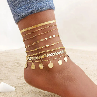 Stainless Steel Chain Anklet  for Women Girls Multi-layer Beach Ankle Bracelet Foot Link Chains Adjsutable