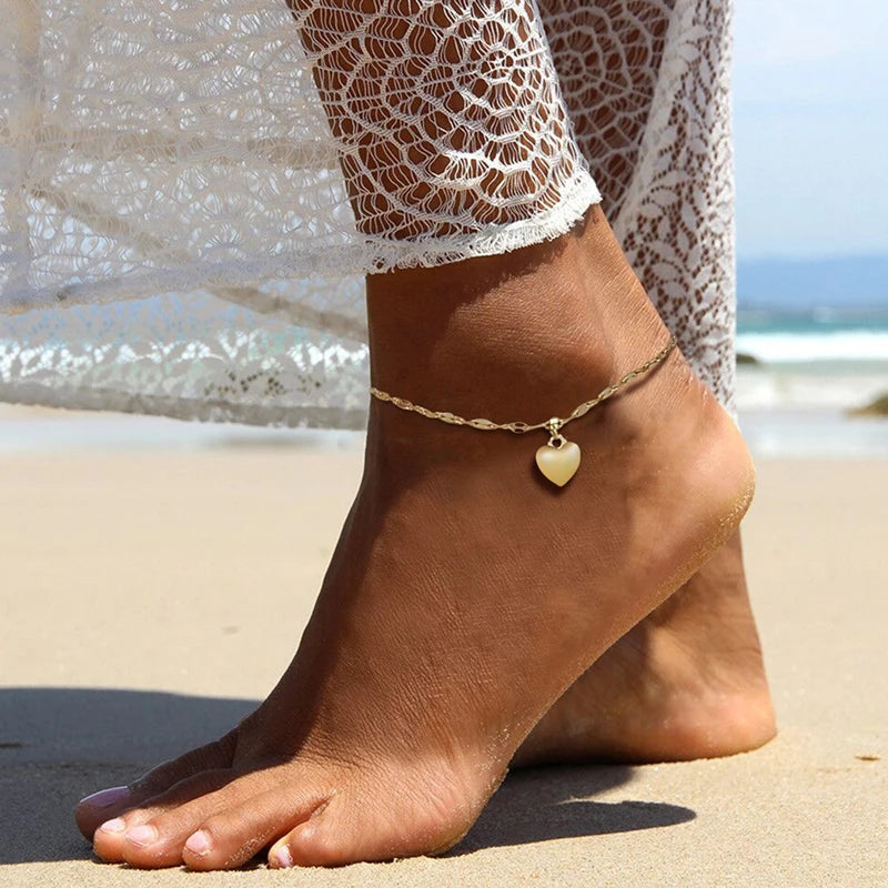 Anti Allergy Stainless Steel Women Snake Chain Anklets, Summer Ocean Beach Ankle Foot Leg Bracelet, Mother Daughter Gift Jewelry