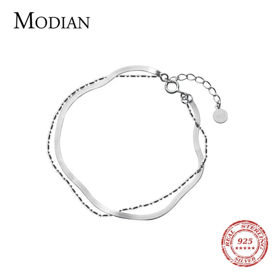 Modian Minimalism Banboo Chain Bracelet for Women Genuine 925 Sterling Silver Link Chain Bracelet Fashion Plant Fine Jewelry