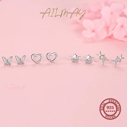 Ailmay Fashion 925 Sterling Silver Charm Sparkling Zircon Little Star  Earrings For Women Girls Party Accessories Jewelry