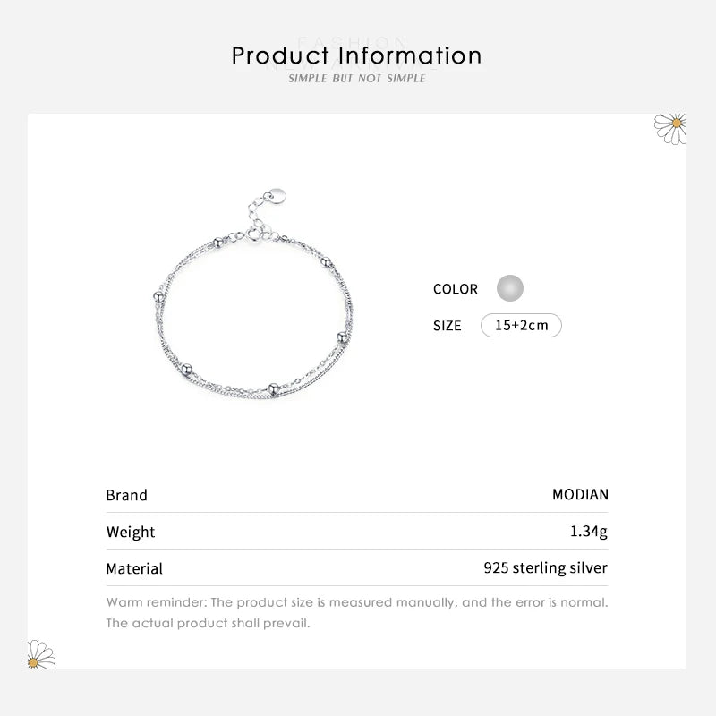 Modian Silver Double Layer Beads Link Chain 100% 925 Sterling Silver Trendy Simple Female Bracelet For Women Wedding Jewelry