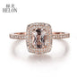 HELON Solid 10K Rose Gold Flawless Cushion 0.7ct Natural Morganite Halo Diamond Engagement Wedding Ring Women Fine Jewelry Ring