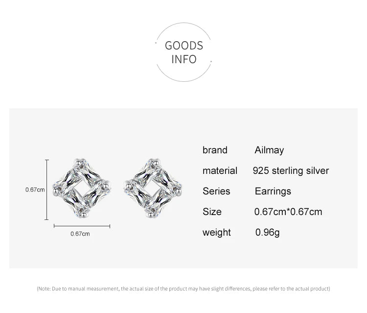 Ailmay 925 Sterling Silver Square Transparent Trapezoidal Ripple Earrings Clear Zircon For Women Girls Party Accessories Jewelry