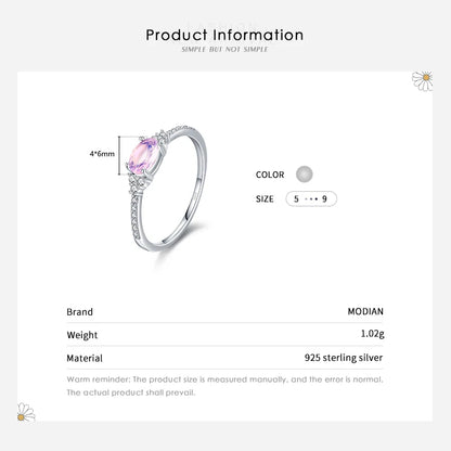 MODIAN 925 Sterling Silver Pink MoonStone Elegant Stackable Finger Ring Eternity Bands for Women Christmas Gifts Fine Jewelry