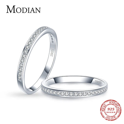 Modian Classic Simple 100% 925 Sterling Silver Charm AAA Zirconia Finger Rings for Women Wedding Engagement Statement Jewelry