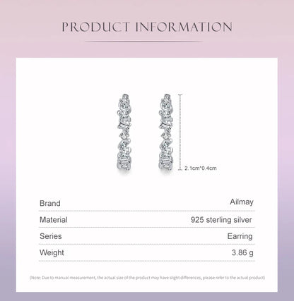 Ailmay Fine Irregular Geometric Design Clear Zircon Earrings For Women Classic Luxury 925 Sterling Silver Fashion Jewelry