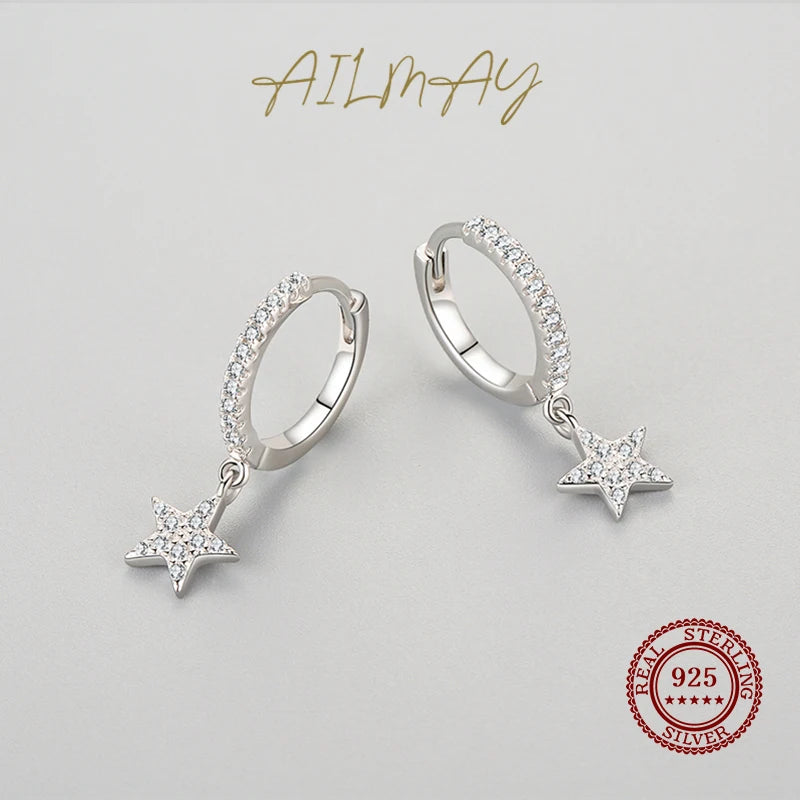 Ailmay Fashion 925 Sterling Silver Star Dangle Earrings Luxury Sparkling CZ For Women Classic Wedding Statement Jewelry