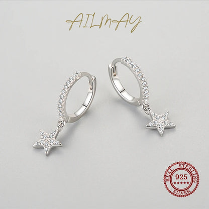 Ailmay Fashion 925 Sterling Silver Star Dangle Earrings Luxury Sparkling CZ For Women Classic Wedding Statement Jewelry