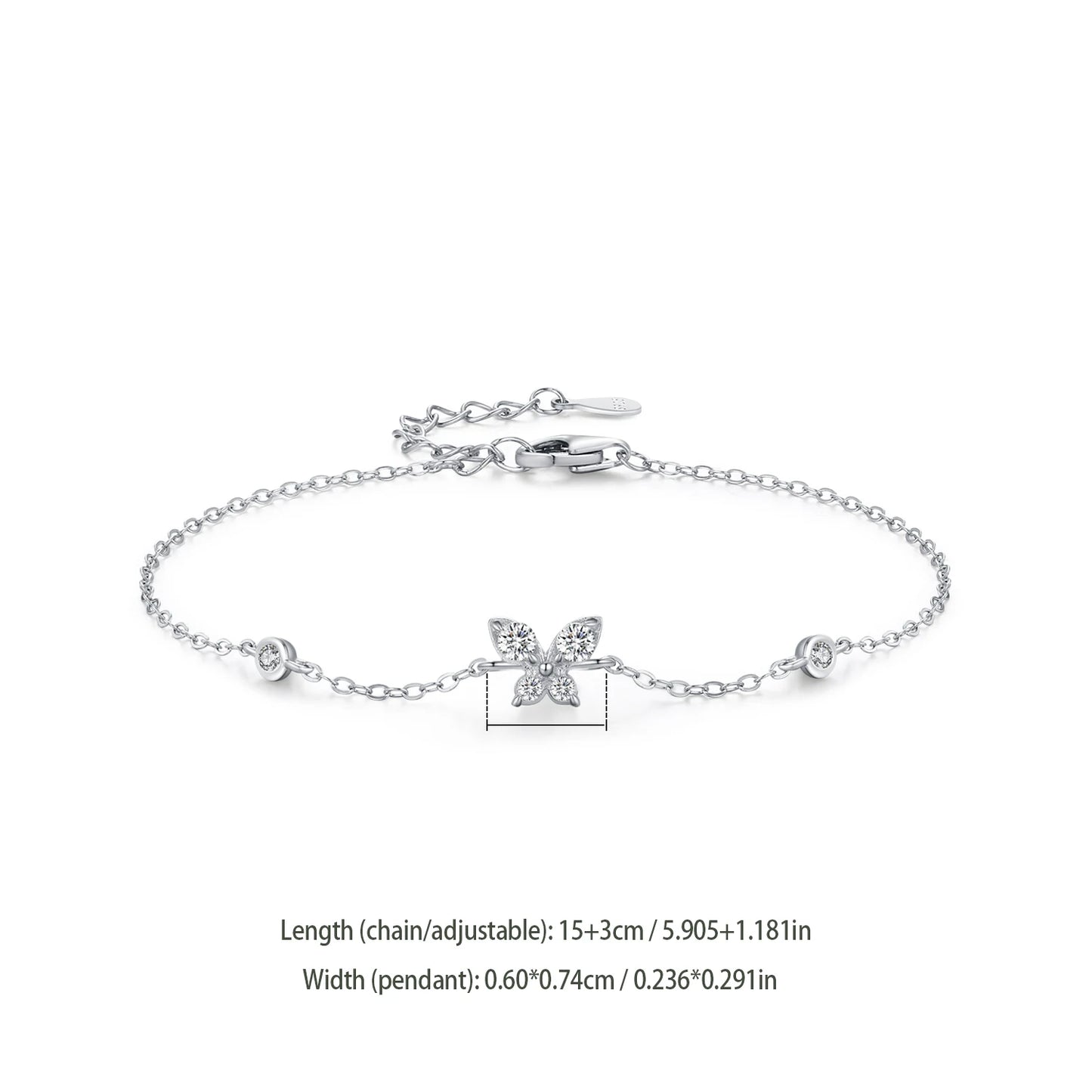 Ailmay 925 Sterling Silver Sweet Shining Zircon Butterfly Chain Bracelet For Women Girls Adjustable Chain Fashion Jewelry Gifts