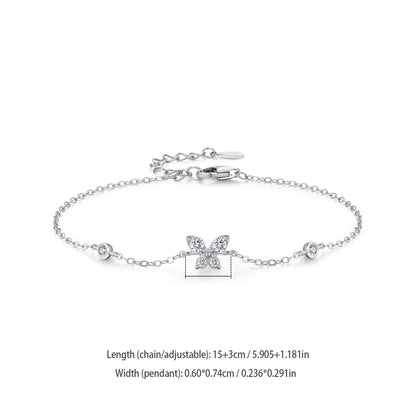 Ailmay 925 Sterling Silver Sweet Shining Zircon Butterfly Chain Bracelet For Women Girls Adjustable Chain Fashion Jewelry Gifts