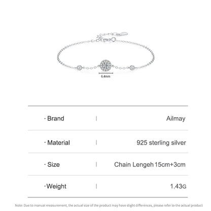 Ailmay 925 Sterling Silver Simple Fashion Round Sparkling Zirconia Link Chain Bracelet For Women Wedding Engagement Jewelry Gift