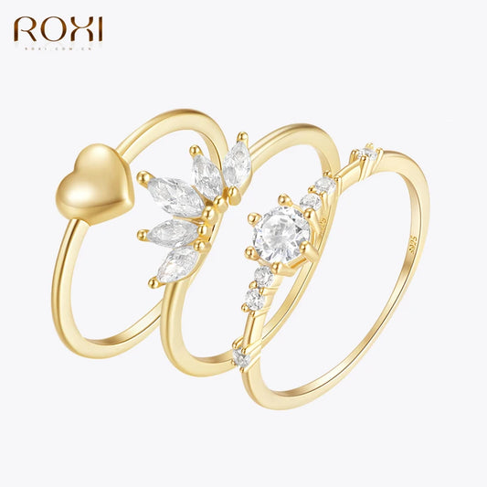 ROXI 925 Sterling Silver Crown/Round Shine White Crystal Rings For Women Men Size 6/7/8 Wedding Engagement Jewelry bague femme