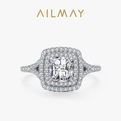 Ailmay New Arrival Trendy 925 Sterling Silver Luxury Square Cubic Zirconia Rings For Women Wedding Engagement Fine Jewelry Gift