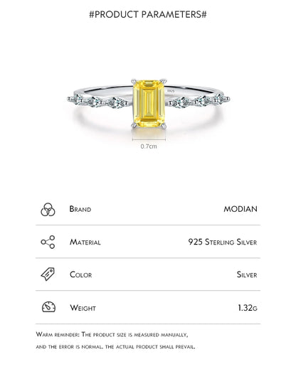 MODIAN Real 925 Sterling Silver Exquisite Sparkling Emerald Cut Pink Yellow Zirconia Ring For Women Wedding Luxury Fine Jewelry