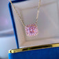 Huitan Square-shaped Pink Cubic Zirconia Pendent Necklace for Women Engagement Wedding Party Luxury Trendy New Necklace Jewelry