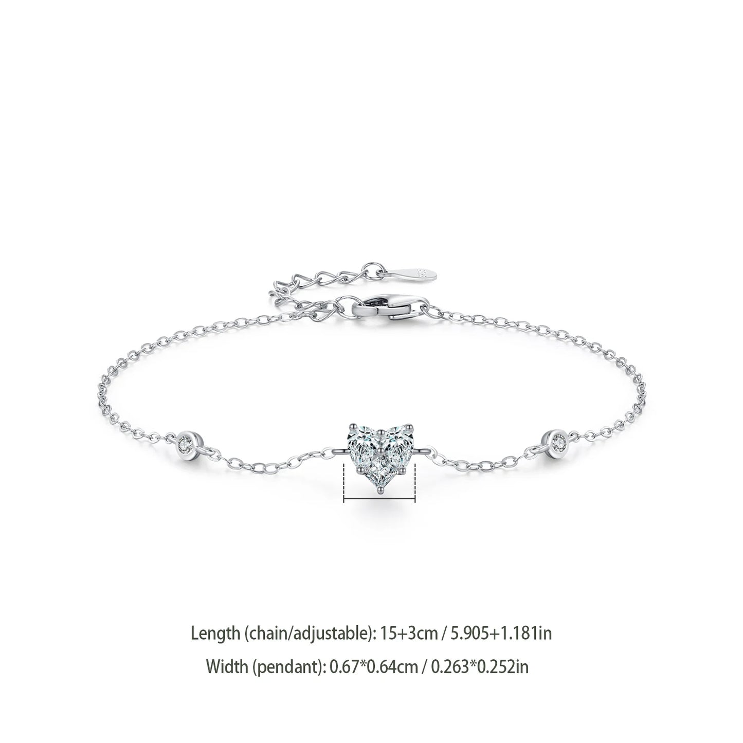 Ailmay Genuine 925 Sterling Silver heart-shaped Chain Bracelet For Women Dazzling Clear Zircon Fine Female Jewelry