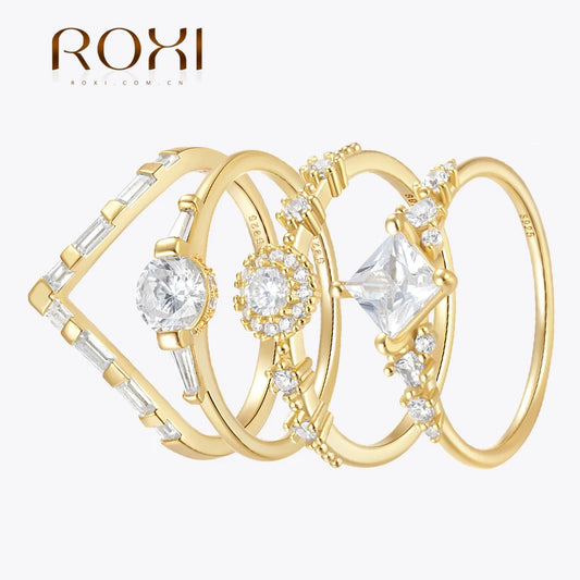 ROXI 100% 925 Sterling Silver Shine White Crystal Rings For Women Men Size 6 7 8 Wedding Engagement Jewelry bague femme кольца