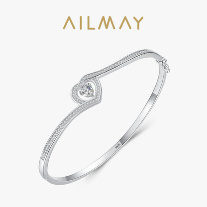 Ailmay Authentic 925 Sterling Silver Charm Heart Dazzling Zircon Bracelets For Women Romantic Wedding Jewelry 2021 New Design