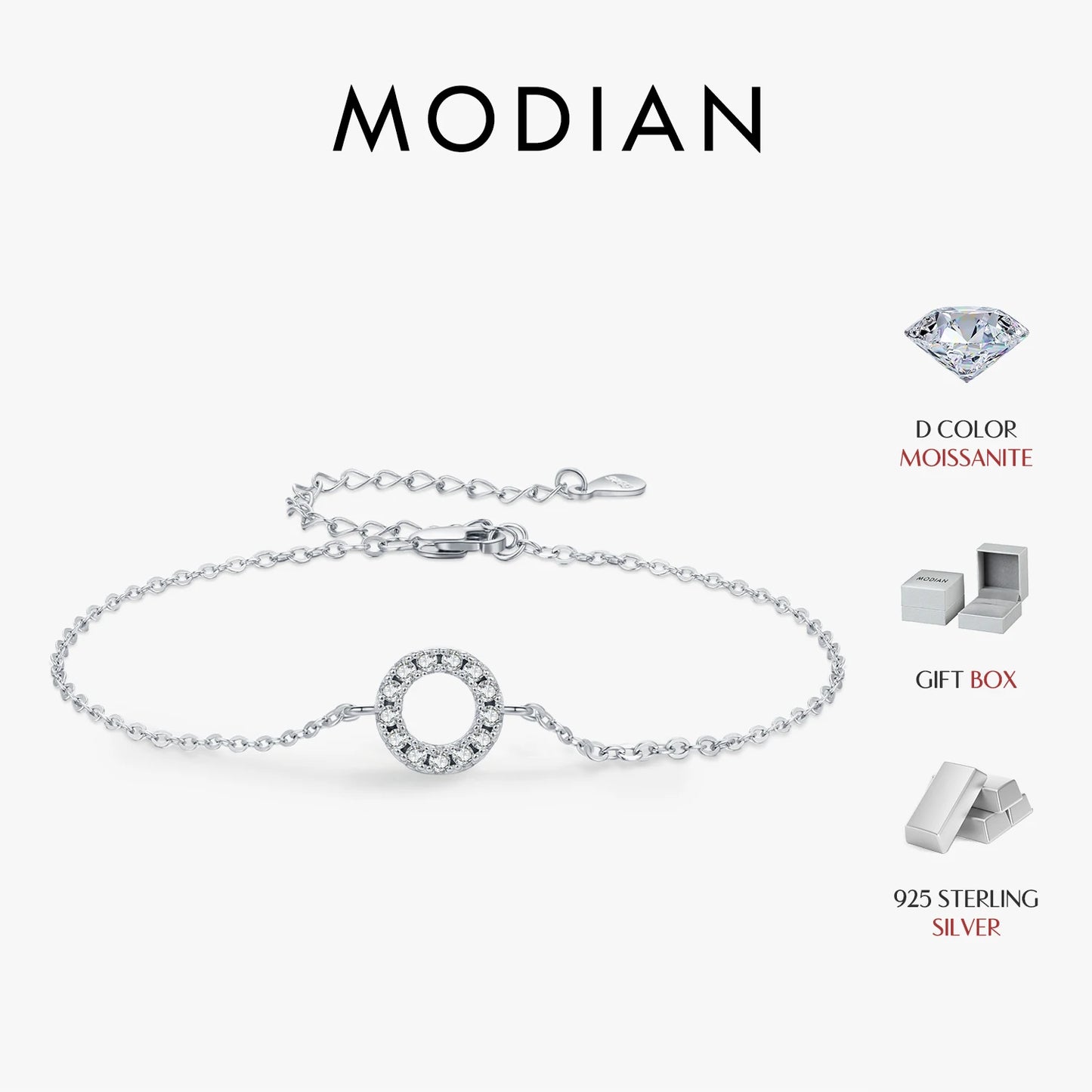 MODIAN D Color Moissanite Bracelet 925 Sterling Silver Fashion Hallow Out Round Link Chain Bracelet For Women Fine Jewelry Gifts