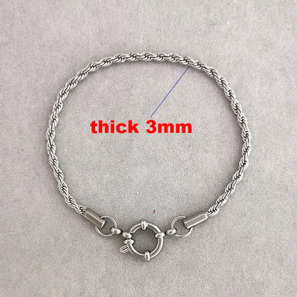 QMHJE Anchor Clasp Bracelet Women Men Stainless Steel Twist Rope Chain Sailor Wheel Geometric Link Basic DIY Gold Silver Color