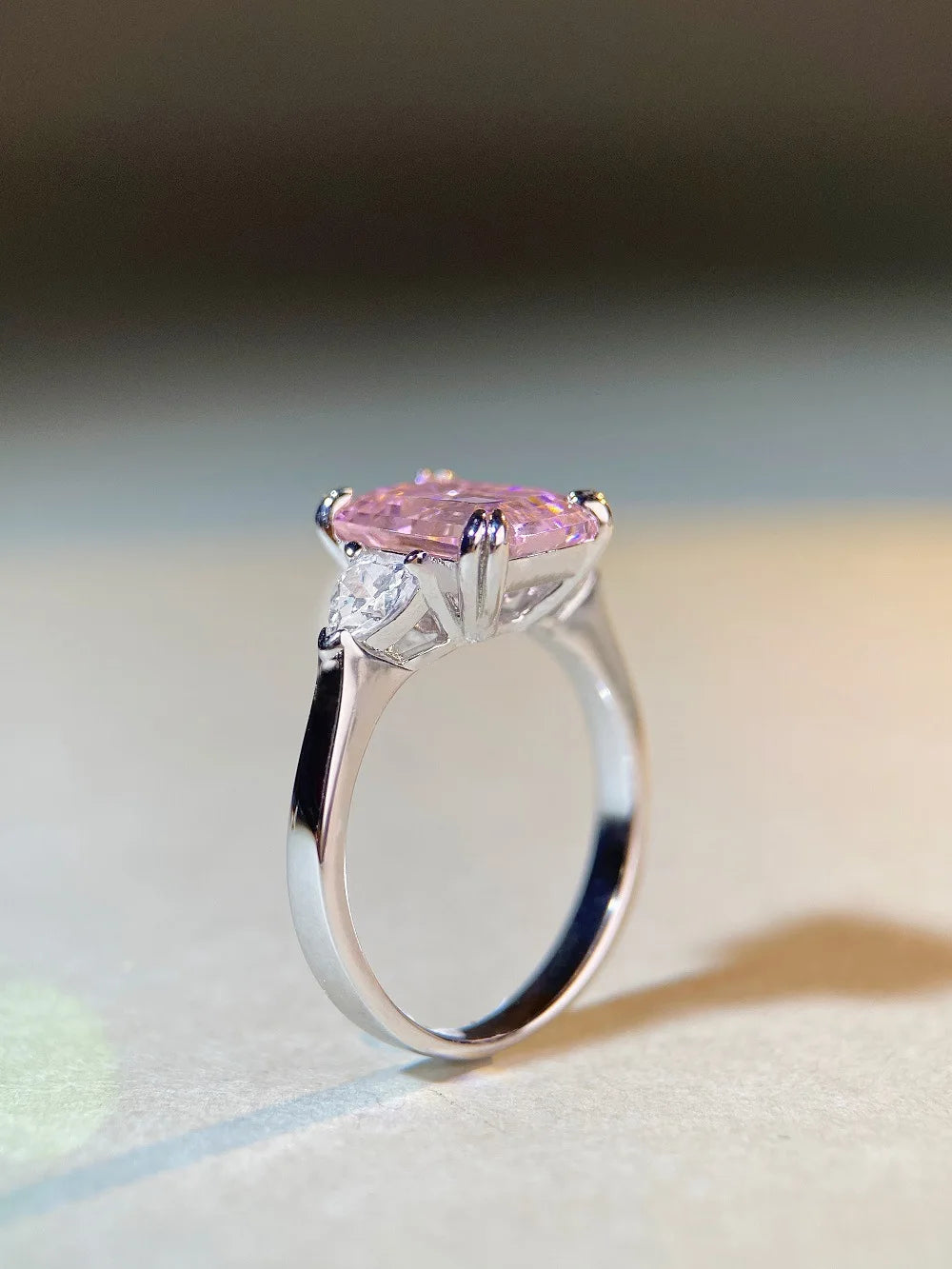 PANSYSEN Trendy 925 Sterling Silver 4CT Asshcer Cut Pink Sapphire High Carbon Diamond Ring for Women Engagement Wedding Jewelry