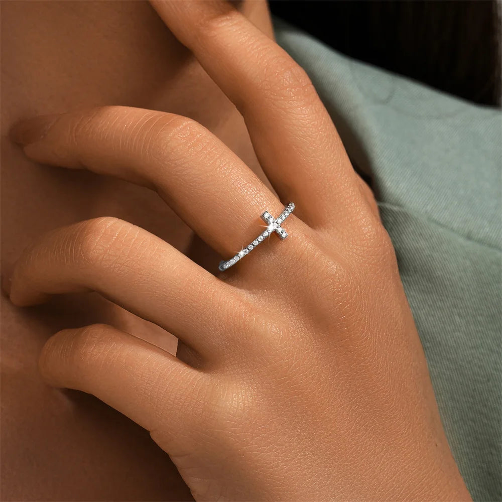 ROXI 925 Sterling Silver Cross/Heart/Infinite Crystal Rings For Women Men Adjustable Party Wedding Engagement Jewelry Gift