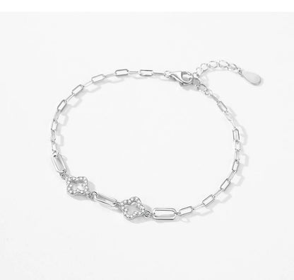 Ailmay Real 925 Sterling Silver Charm Lucky Grass Cubic Zirconia Adjustable Bracelet For Women Classic Wedding Statement Jewelry