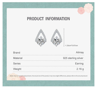 Ailmay Genuine 925 Sterling Silver Luxury Water Drop Shape Sparkling CZ Stud Earrings For Women Wedding Fine Female Jewelry