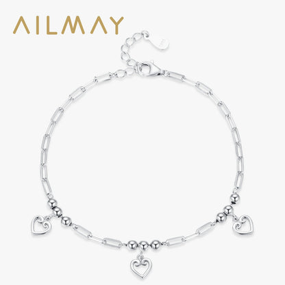 Ailmay New Design Genuine 925 sterling silver Heart Bracelet Adjustable Chain Link For Women Engagement Anniversary Jewelry