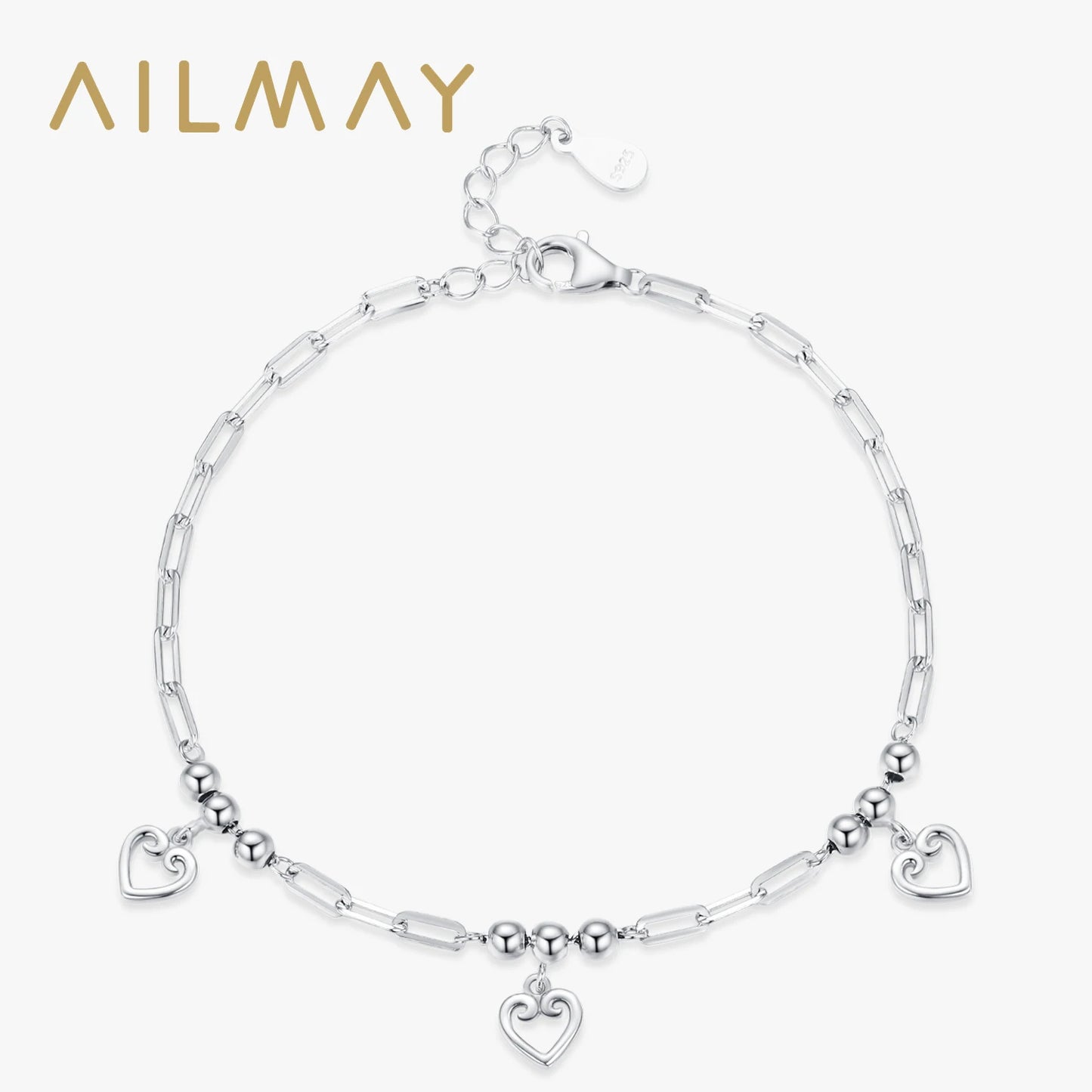 Ailmay New Design Genuine 925 sterling silver Heart Bracelet Adjustable Chain Link For Women Engagement Anniversary Jewelry