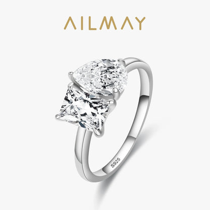 Ailmay Genuine 925 Sterling Silver Fashionc Dazzling CZ Square And Drop Shape Rings For Women Luxury Wedding Accessories Jewelry