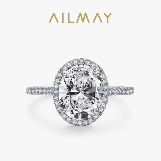 Ailmay New Style Fashion Generous 925 Sterling Silver Sparklin AAAAA CZ Finger Ring For Women Luxury Romantic Wedding Jewelry