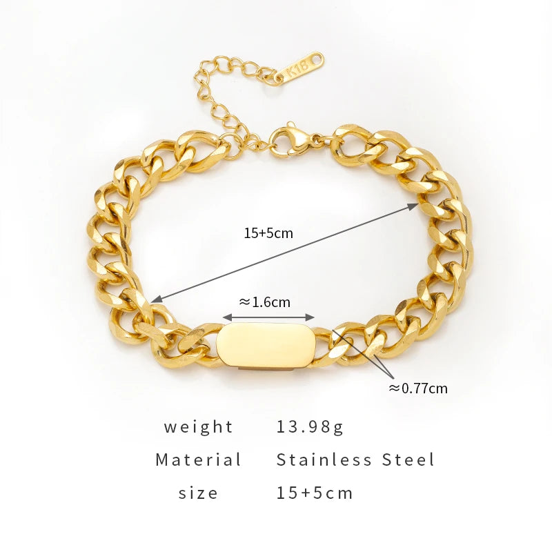 PAXA Waterproof Stainless Steel Thick Chain Statement Bracelets for Women Vintage High Quality Metal Jewelry Party 2023 Gifts