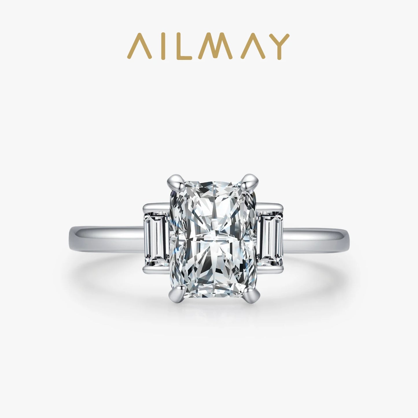 Ailmay Hot Sale Real 925 Sterling Silver Fashion Rectangle Emerald Cut AAAAA CZ Rings For Women Wedding Statement Fine Jewelry