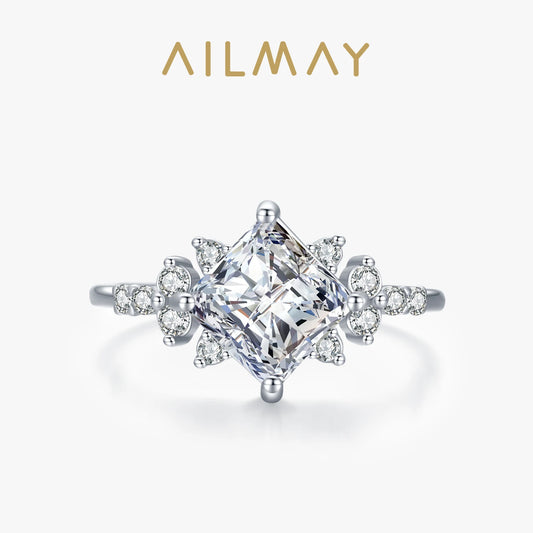 Ailmay Real 925 Sterling Silver Elegant Romantic Princess Square AAAAA Dazzling CZ Rings For Women Luxury Wedding Jewelry Gift